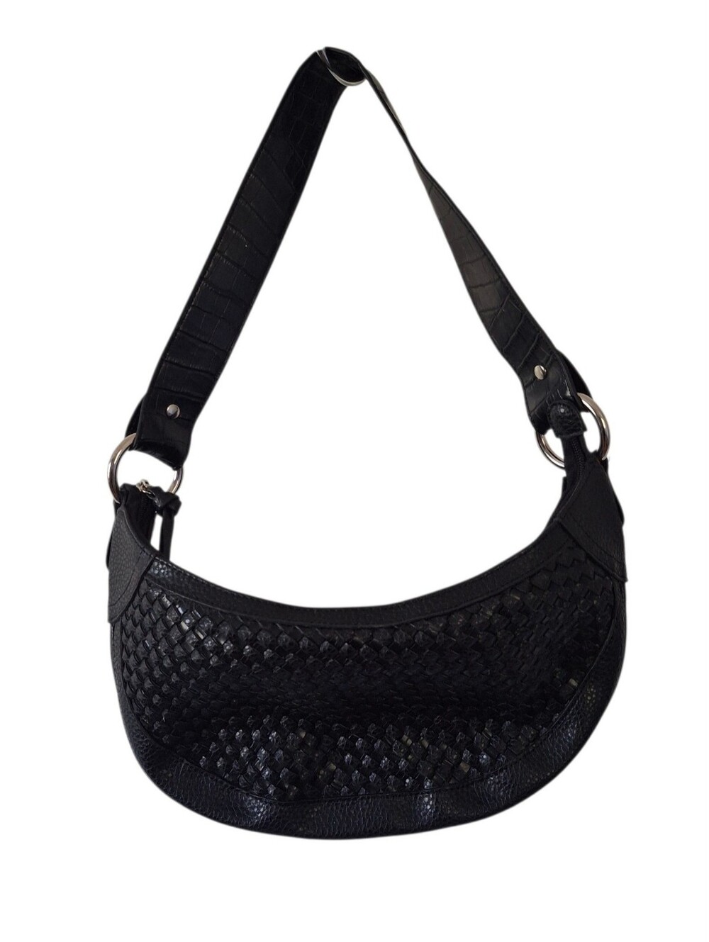 Cato Black Woven Crescent Hobo Bag